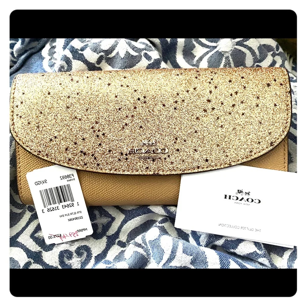 COACH F38692 envelope wallet glitter GOLD/SILVER